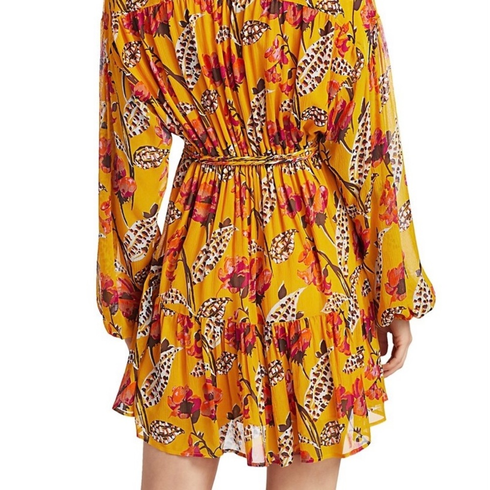A.L.C. Jen Silk Floral Yellow Dress Size 12 - Picture 7 of 15